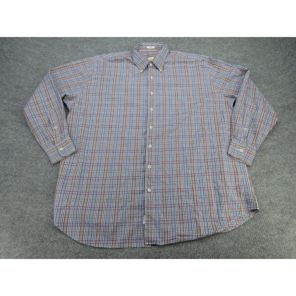 Peter Millar Mens Button Down Shirt Classic Fit Blue Plaid Cotton XXL